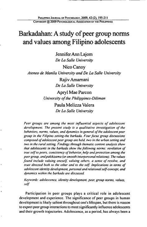 Barkadahan A Study of Peer Group Norms and Values Among Filipino.